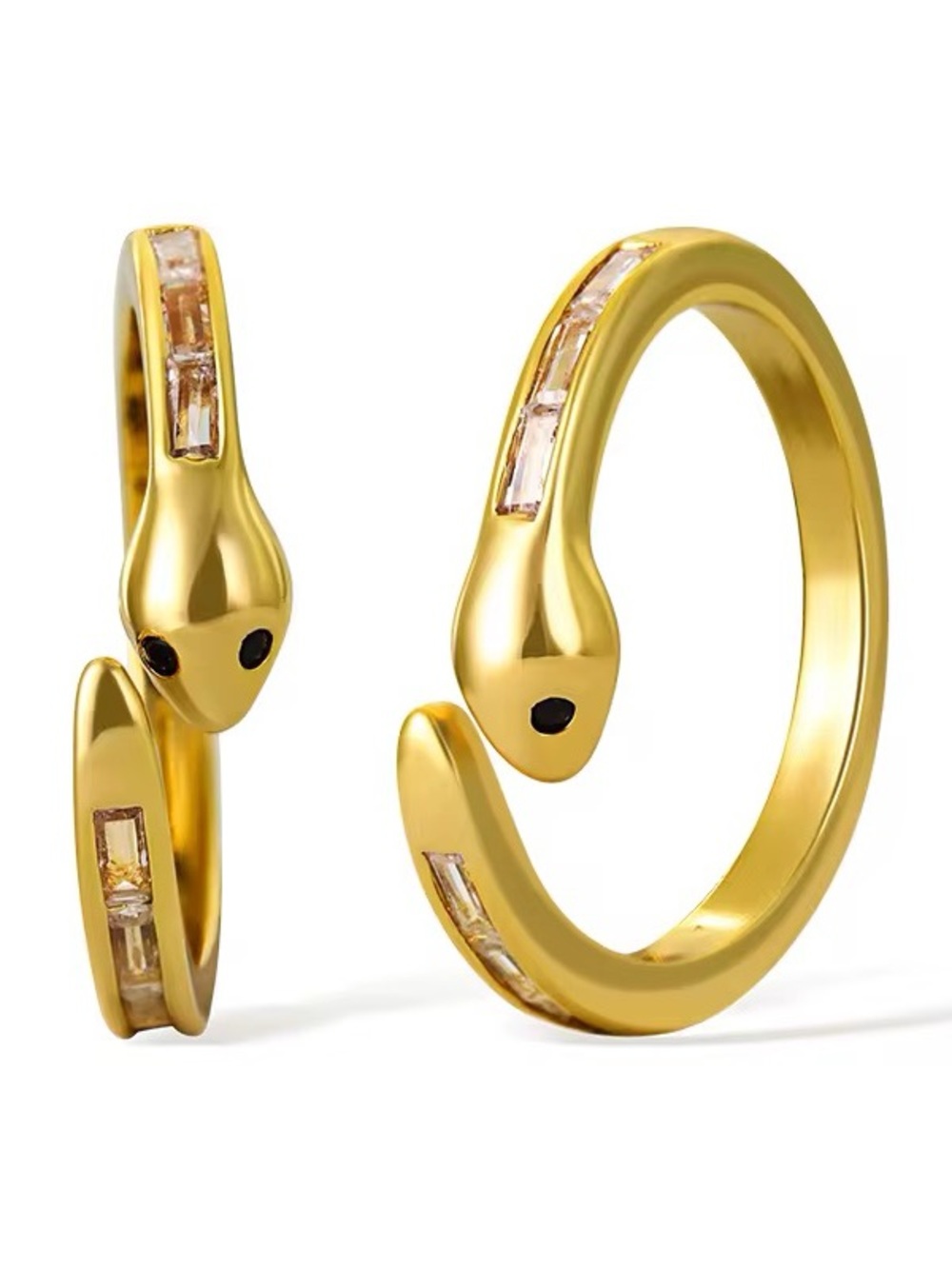 Vintage-Inspired Golden Snake Ring | Baguette Stones & Black eye stone. - Picture 4 of 6
